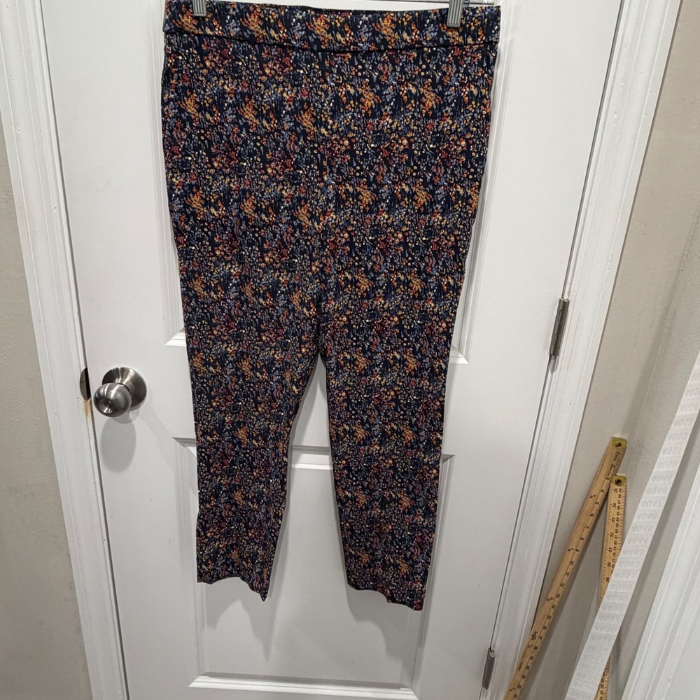 Haven + Blair Womens Trousers Floral Abstract Pointillism Print Navy Size XL